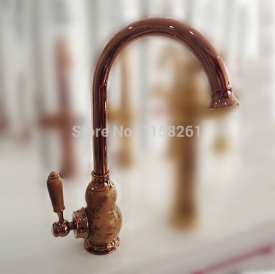 rose gold finish brass torneira cozinha with marble kitchen faucet/single handle basin sink mixer taps u-03 [golden-kitchen-faucet-3605]