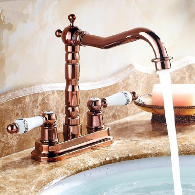 rose golden brass finished bathroom & kitchen basin mixer tap crystal handle sink faucet deck mounted basin mixer taps 9305m