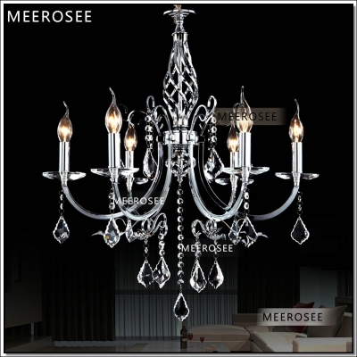 small 6 arms wrought iron silver crystal chandeliers light modern pendelleuchte hanging lighting with k9 crystal md68007-l6 [crystal-chandelier-metal-2280]