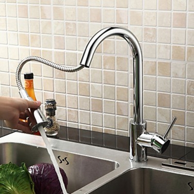 soild brass chrome finish kitchen faucet pull down and pull out torneira cozinha with spray swivel spout