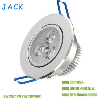 super bright 36w 27w 21w 15w 12w 9w cree dimmable led ceiling lights resessed lamp ac 85-265v warm/pure/cold white + drivers [ceiling-downlight-393]