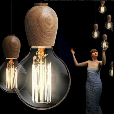 thailand import oak simple creative wood small e27 pendant lighting colorful braided wire natural light