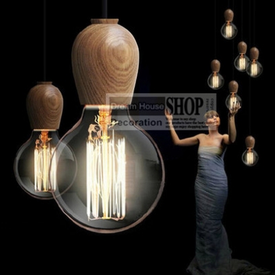 vintage pendant light oak wood lamp 120cm fabric wire e27/e26 socket wood lampholder hanging light fixture.only lamp,no bulbs