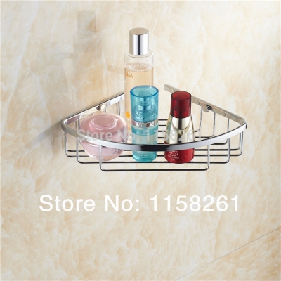 wall mounted chrome finish brass bath shower shelf triangle basket holder with robe hook bathroom accessories kh-1072 [bathroom-shelf-918]