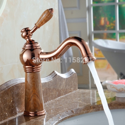 whole and retail promotion rose golden marble bathroom basin faucet single handle hole sink mixer tap al-8907e