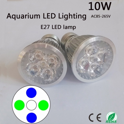 10w aquarium led lighting, e27 led lamp,blue & white & green,ac85-265v,for the fish tank lighting, aquatic plants to grow