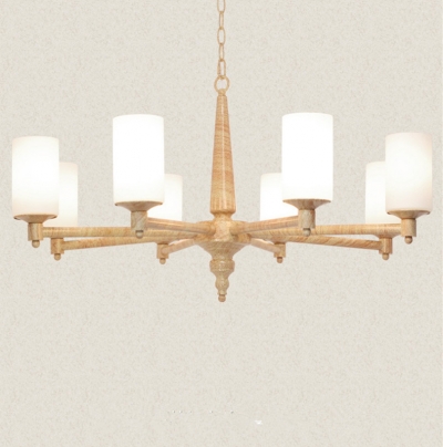 2015 north europe modern simple led solid wood 8 head chandelier dia53cm with milk white frosted glass lampshade