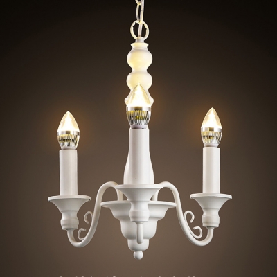 2016 new fashion american pastoral white iron vintage 3 head candle led pendant chandelier with 3w led bulbs