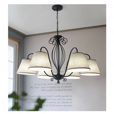 american modern simple led pendant iron chandelier pastoral white fabric lampshades korean style chandelier [european-style-173]