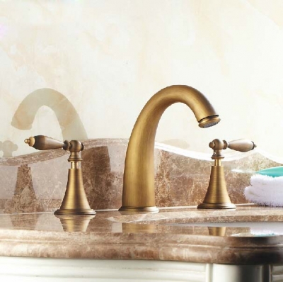 antique copper faucet double handle 3 hole faucets bathroom sink washbasin water tap mixer