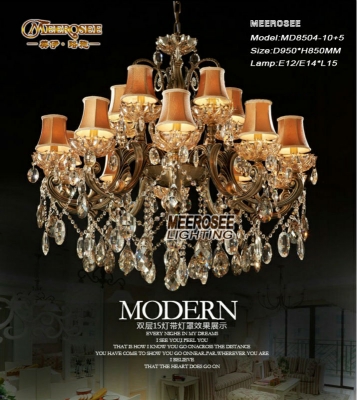 ! big crystal chandelier light fixture antique brass large suspension lustres chandelier lamp with lampshade md8504-l15