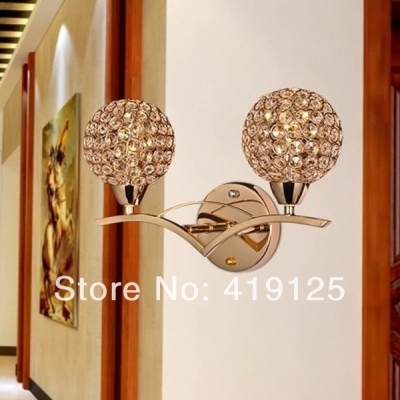 brief modern crystal double slider gold wall lamp ofhead mirror stair wall frha b22 [crystal-1491]