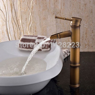 classical bamboo style antique brass countertop bathroom sink faucet deck mounted tall basin mixer tap [antique-brass-507]