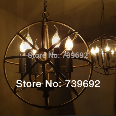 dia. 52cm 6*e14 bulbs loft vintage iron pendant light american style bar counter circle living room lights