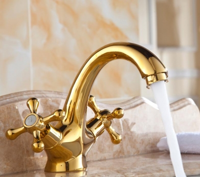 dual handle brass faucet, golden mixer