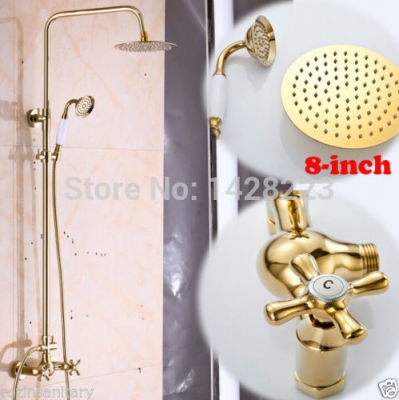 golden wall mounted brass rainfall shower faucet complete sets dual handles bathroom bath shower mixer taps