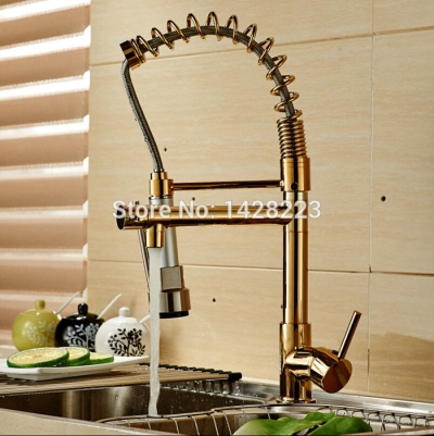 good quality golden brass & cold kitchen sink faucet with dual spout deck mount single handle [golden-3215]