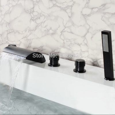 good-quality three handles widespread waterfall bathroom tub faucet deck mounted 5 holes 5pcs bathtub mixer taps
