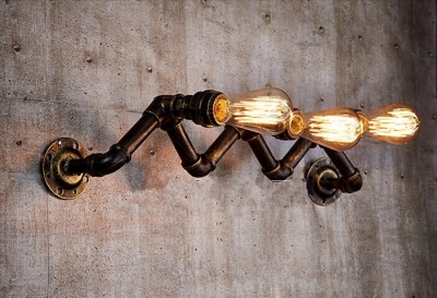 iron pipe loft industrial style wall lamp with 3 lights,restoring personality wall light for bar home lighting,bulb included
