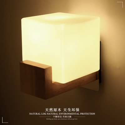 minimalism solid wood wall lamp frosted glass oak wood wall lights home bedroom sugar lampe murale wall sconce