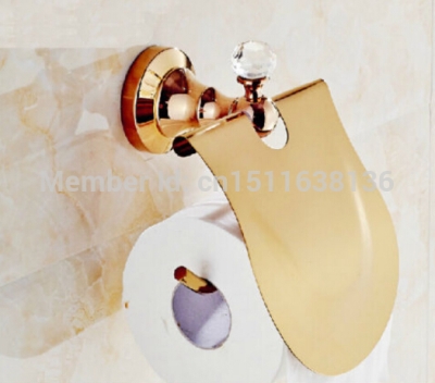 modern new wall mounted rose golden finish brass with crystal bathroom toilet paper holder with cover [toilet-paper-holder-8130]