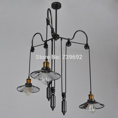 north american retro rural personality creative loft lift fall pulley pendant lights with mirror lampshade for dining room