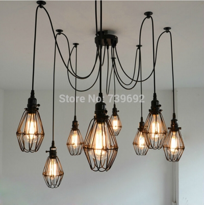 rh loft north europe retro style with 5/6/8/9/10/12/14 lights for el,bar decor industrial little cage iron pendant lights