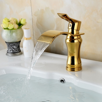 solid brass gold plated basin mixer modern gold finish faucet waterfall bathroom faucets