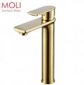 solid brass single handle golden faucet ti-pvd finish tall tap for the bathroom