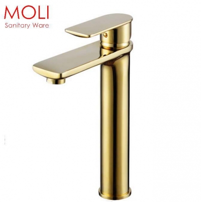 solid brass single handle golden faucet ti-pvd finish tall tap for the bathroom [gold-faucet-3148]