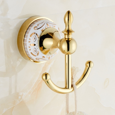 whole and retail luxury solid brass bathroom wall mounted bath towel hanger golden color towel hooks jr-501k