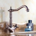 whole and retail promotion red bronze antique style bathroom basin faucet swivel spout dual cross handles mixer tap h801c