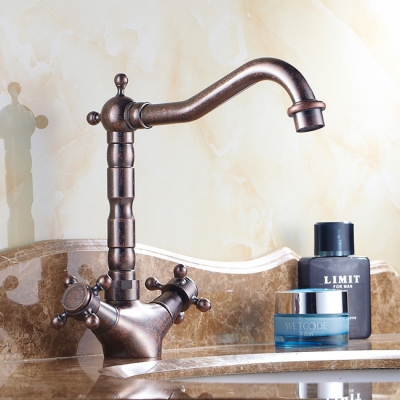 whole and retail promotion red bronze antique style bathroom basin faucet swivel spout dual cross handles mixer tap h801c [oil-rubbed-bathroom-faucet-6639]