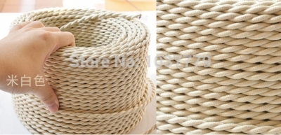 100meter/roll creamy-white color nice quality braided lighting diy lamp accessories fabric wire