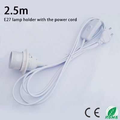 2.5m suspension e27 lamp holder,the power cord length of 2.5m, round plug and switch ,white luster e27 base with external thread