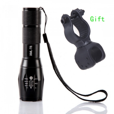 2000 lumens 5-mode xm-l t6 led flashlight zoomable focus torch power by 1*18650 or 3*aaa with clip