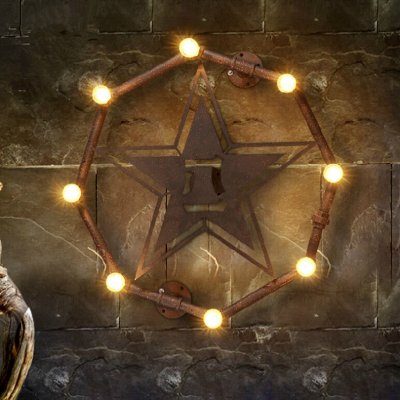 2015 american vintage industrial iron waterpipe wall lamp creative rust pentagram star wall lamp for coffee house or bar