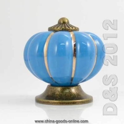 2015 pretty style blue color ceramic pumpkin kitchen cupboard door drawer pull knob handle room decor [Door knobs|pulls-2083]