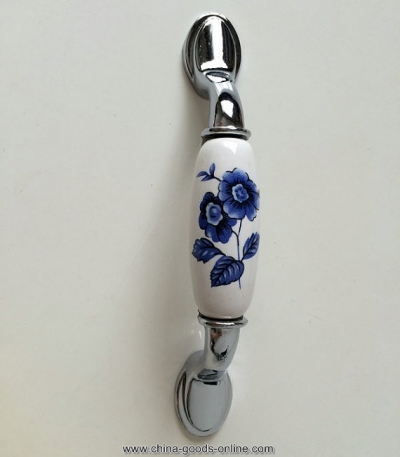 5"ceramic kitchen cabinet handle dresser drawer pulls handles knobs white blue blossom knob pull furniture hardware 128 mm [Door knobs|pulls-1173]