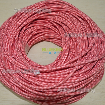 5m/lot 2 wire 0.75mm^2 small stripe red and white braided cloth covered electrical wire twisted cable vintage light cord [electrical-wire-4450]