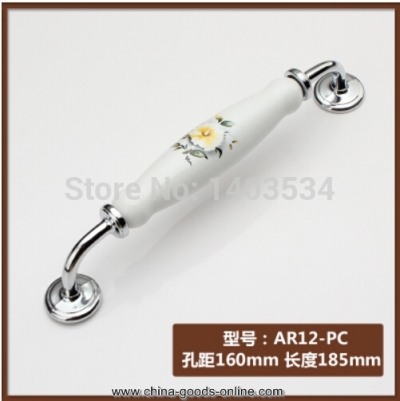 5pcs 160mm zinc alloy chrome shiny finish modern handle cabinet ceramic handle drawer pulls yellow camellia flower print