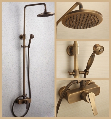 8 inch bathroom antique brass shower faucet wall mounted shower set with shower head and hand shower