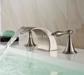 brushed nickel finish double handles waterfall bathroom basin sink faucet deck mount basin mixer taps