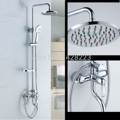 chrome brass wall mounted rain shower set faucet bathroom 8" bath & shower faucets with handshower