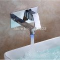 chrome finish single handle wall mounted color changing led bathroom sink faucet double holes basin mixer taps