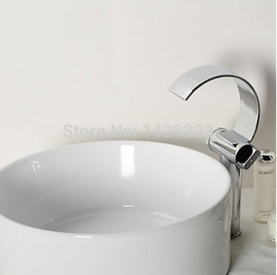 chrome finish unique design waterfall high curve spout bathroom basin sink faucet [chrome-1524]