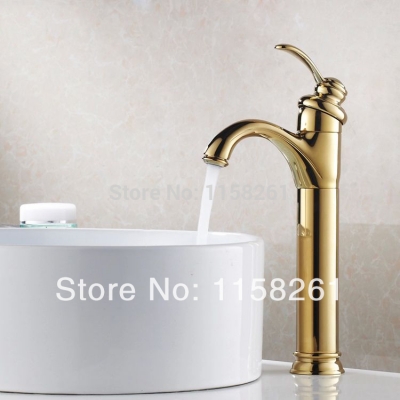 contemporary concise bathroom faucet golden polished brass basin sink faucet single handle water taps hj-6637k [golden-bathroom-faucet-3346]