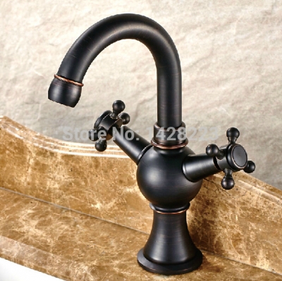 elegant deck mount basin vessel sink faucet with dual handles oil rubbed bronze finish [oil-rubbed-bronze-6713]