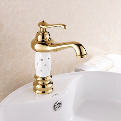 euro gold finish luxury bathroom basin faucet small single handle with diamond vanity sink mixer water tap 815k [golden-bathroom-faucet-3317]