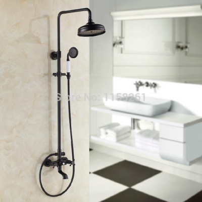 ! euro style oil rubbed bronze finish dual handle brass bath & shower faucet with slide bar with hand shower 004r [black-finish-bath-shower-set-1041]